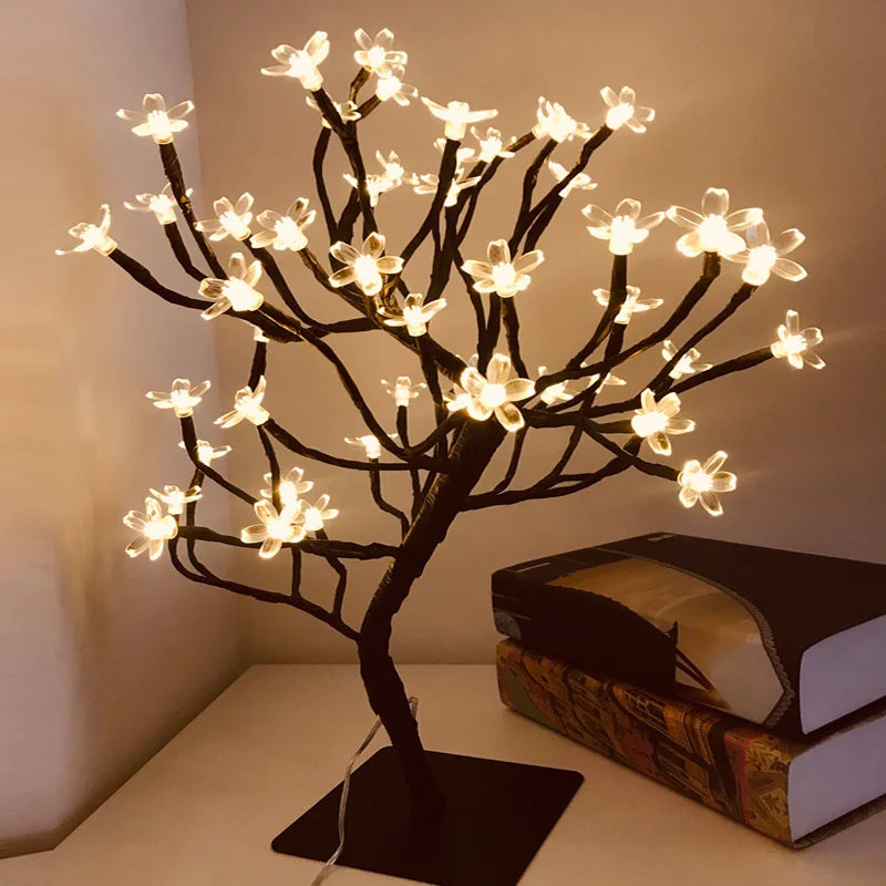 24LED Table Lamp Rose Flower Tree USB Night Lights Christmas Decoration Gift for Kids Room Rose Flower Lighting Home Decoration Good Vibrations