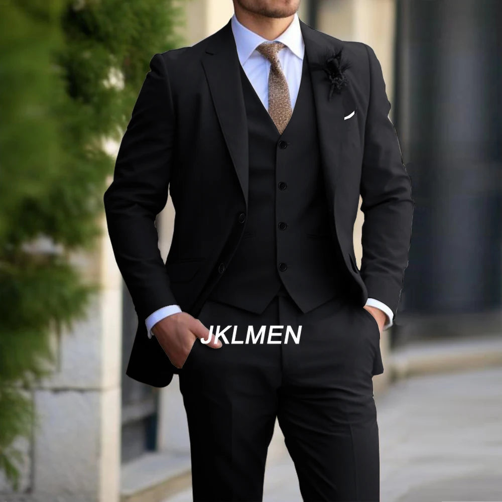 Classic Men Suit 3 Pieces Fashion Slim Fit Blazer Vest Pants Set Formal Business Wedding Tuxedos for Men Casual Clothing Good Vibrations
