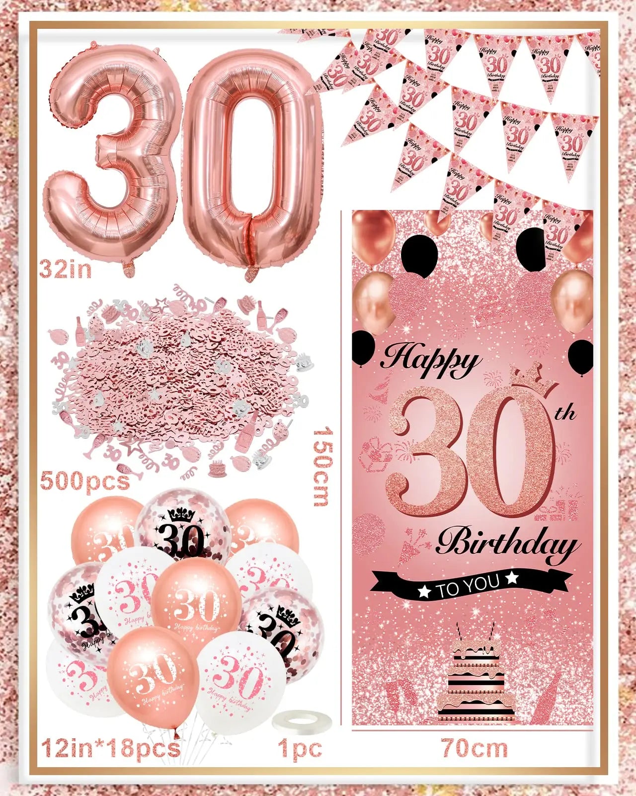30th 40th 50th Birthday Decorations Women 30th Birthday Balloon Rose Gold Happy Birthday Banner 40th Happy Birthday Balloon Good Vibrations