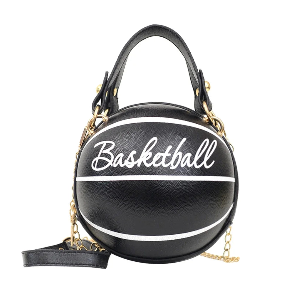 Personality INS Fashion Women Ball Bag Soft PU Leather Round Crossbody Thick Chain Hand Bags And Purses Female Basketball Bag Good Vibrations