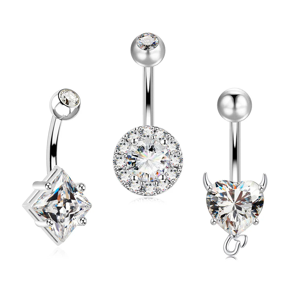 3pcs/Set Stainless Steel Color Cubic Zirconia Navel Rings Round Butterfly Heart Cherry Shapes Fashion Body Piercing Jewelry Good Vibrations Adult Super Store