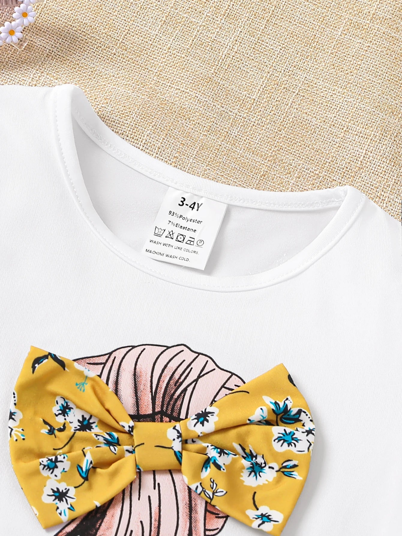 Girls Summer 2-Piece Set Cartoon Print T-Shirt & Floral Straight Leg Pants Breathable Kids Clothing Casual Outfit Fashion Good Vibrations