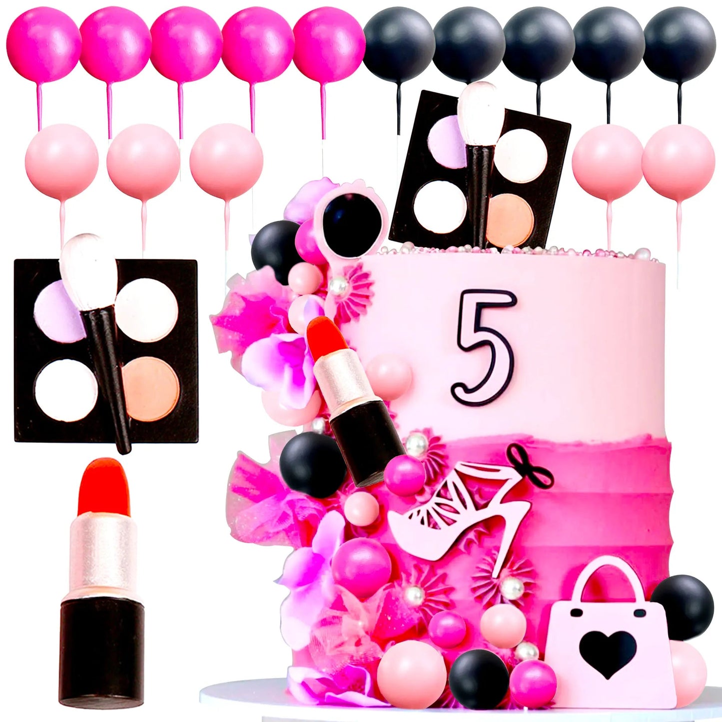 LaVenty Makeup Cake Toppers Glamour Party Decorations Girl Birthday Cake Topper Balls Palm Leaves Cake Topper Spa Cake Topper Good Vibrations
