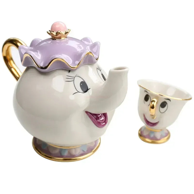 Disney Beauty And The Beast Teapot Cute Cartoon Coffee Pots Mug Mrs Potts Chip Cup Tea Pots Tea Cup Set Home Decor Ornament Gift Good Vibrations