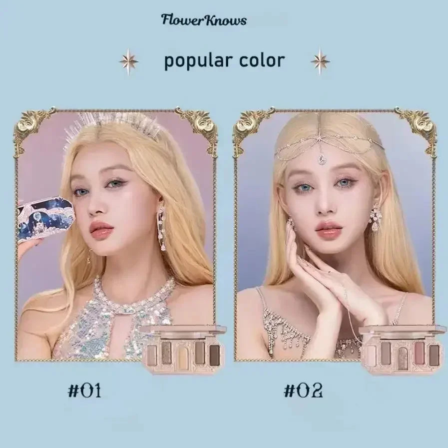 Flower Knows Moonlight Mermaid Eyeshadow Palette 8-Color Matte Shimmer Glitter Eye Makeup Cosmetics Women Beauty Eye Shadow Good Vibrations