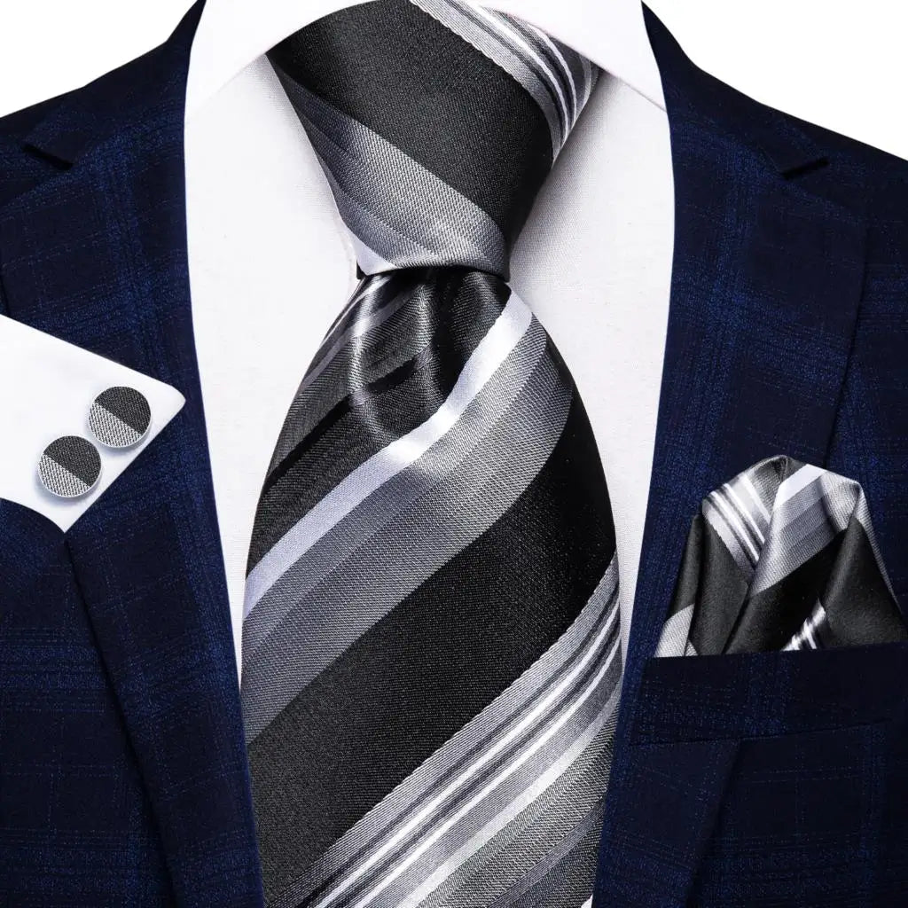 Black Red Striped Silk Wedding Tie For Men Handky Cufflink Gift Men Necktie Fashion Business Party Dropshiping Hi-Tie Designer Good Vibrations
