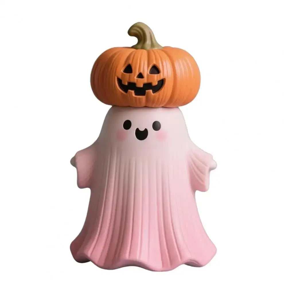 Handheld Pumpkin Decoration Halloween Ghost Ornament Pink Halloween Ghost Figurine Set with Pumpkin Decoration Resin for Home Good Vibrations