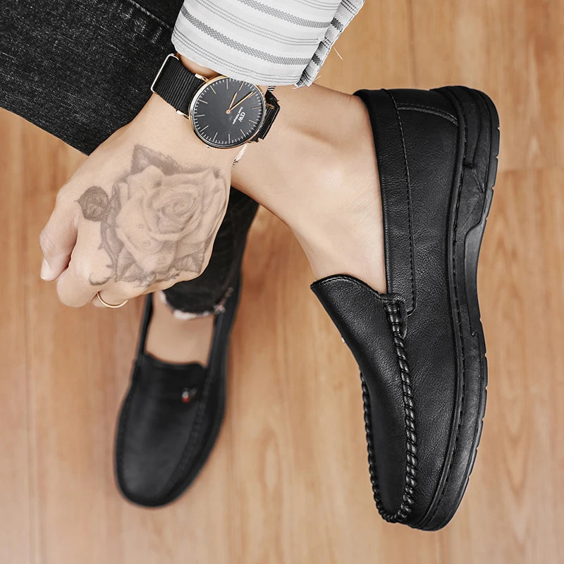 High Quality Breathable Formal Mens Dress Shoes Italian Mens Loafers Luxury Brand Leather Men Casual Shoes Slip-on Driving Shoes Good Vibrations