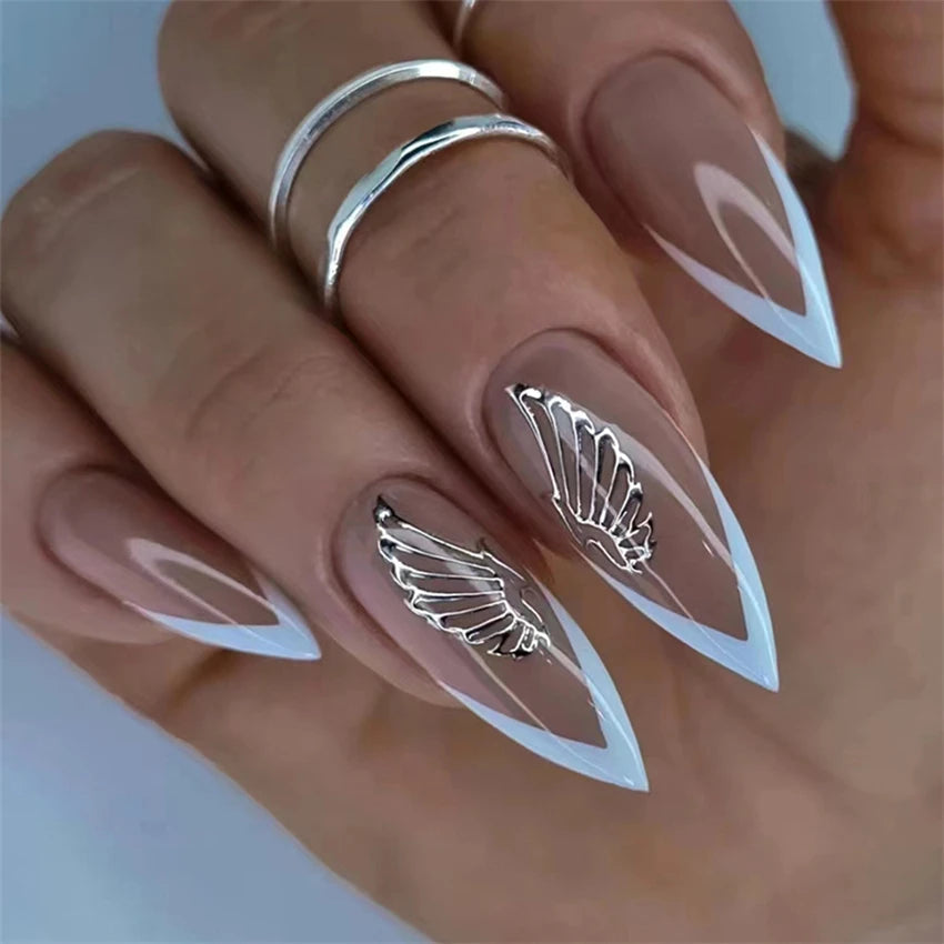 24Pcs/Set Long Ballet Fake Nail Art Halloween Pumpkin Head Artificial Acrylic Wearable Square Head Fake Nails Press on Nail Tips Good Vibrations