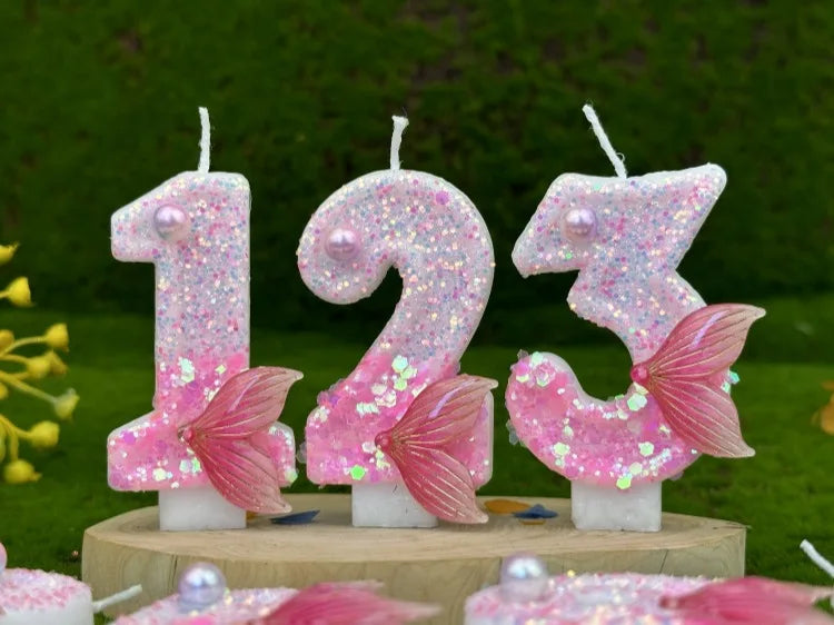 Digital Birthday Candles Party Decoration Birthday Pink Candles Sparkling Pink Beauty Fish Tail Wedding Boys Girls Gifts Number Good Vibrations