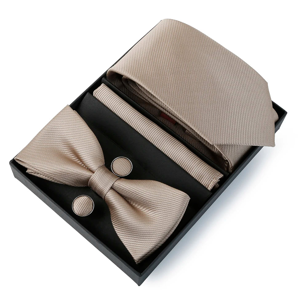 Mens Bussiness Ties Set With Bowtie Bow tie Necktie Square Towel Cufflinks For Groom Wedding Banquet Party Gift Box Accessories Good Vibrations