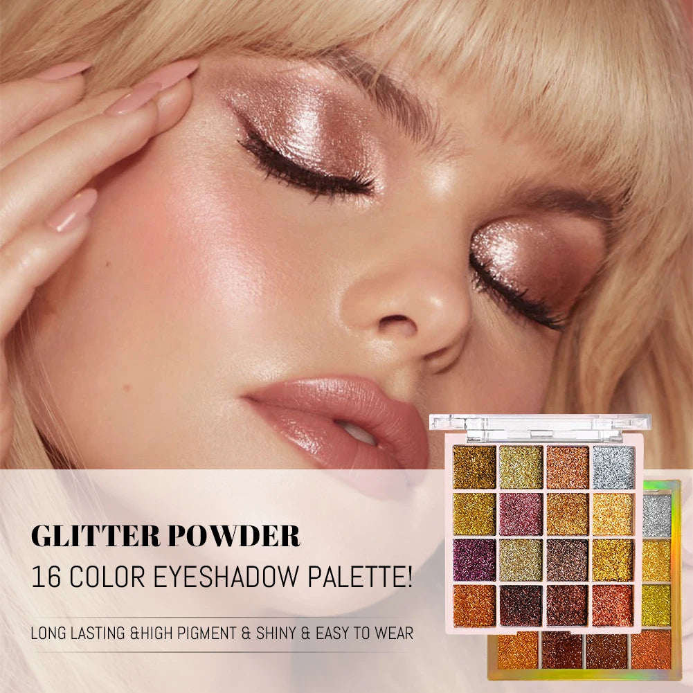 16-color Eyeshadow Palette Shiny Gold Pearly Matte Glitter Eyeshadow Matte Eye Shadow Long-lasting Eye Make Up Good Vibrations