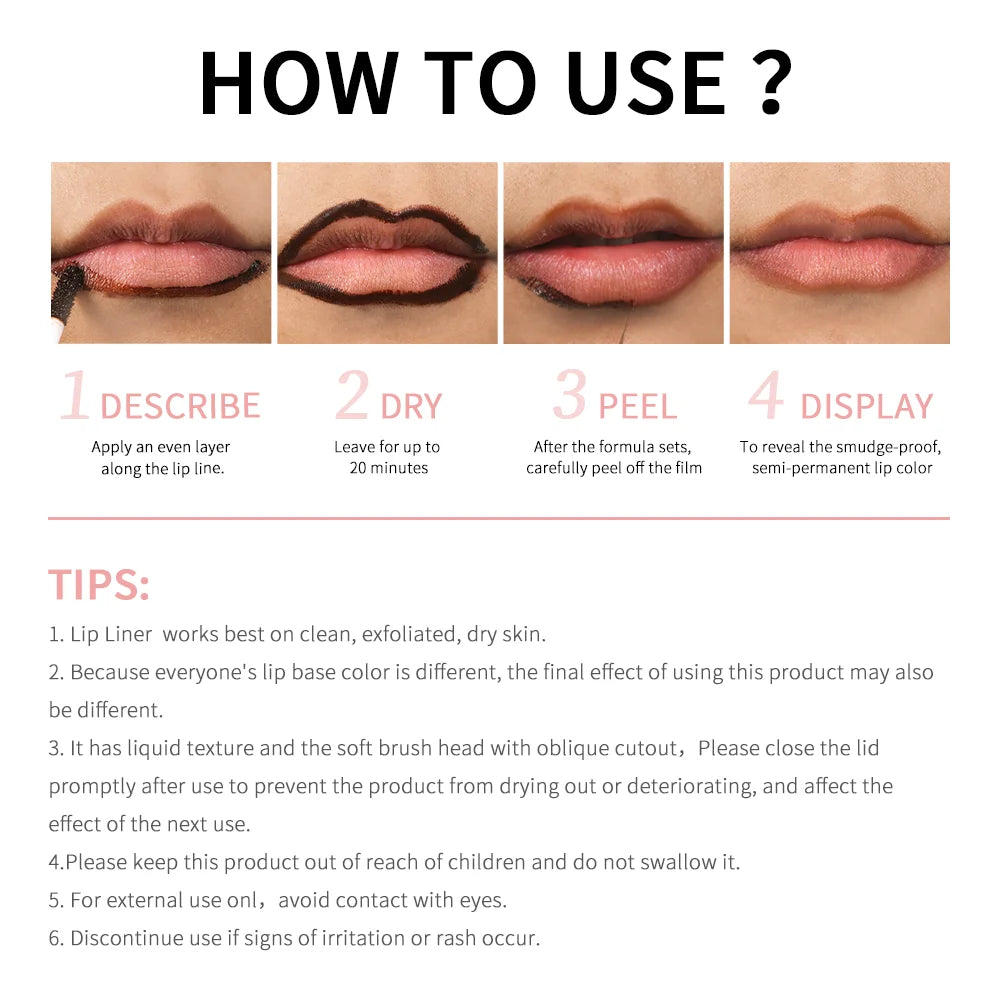 4 Colors Peel Off Lip Liner Waterproof Long Lasting Lipliner Pencil Moisturising Lips Gloss Tattoo Lipgloss Lipsticks Cosmetics Good Vibrations