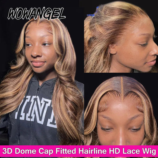 Wow Angel 13X6 HD Lace Frontal Human Hair Wigs 250% Highlight Body Wave Wigs Full Lace Wigs Melt Skins Ombre Colored Wigs Good Vibrations