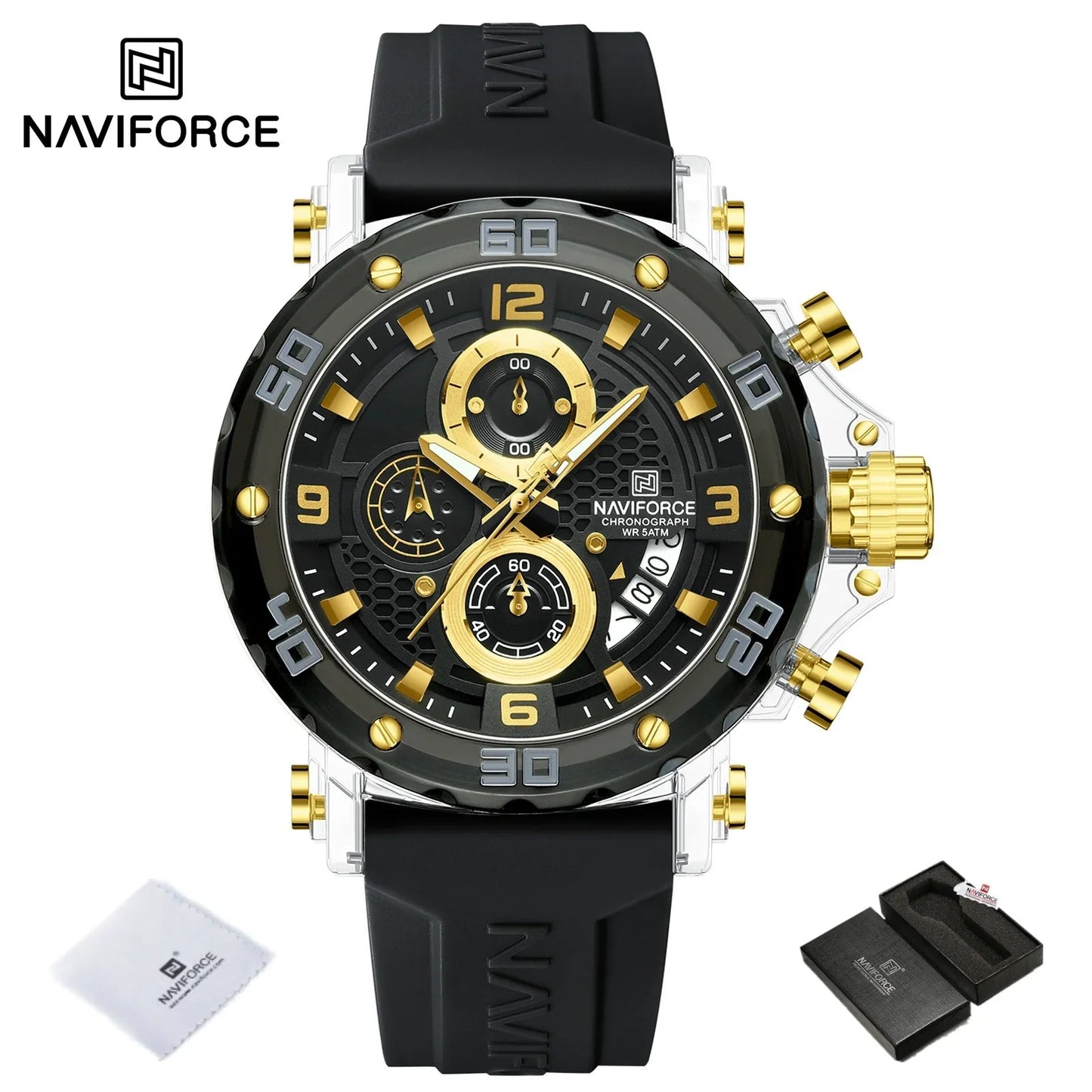 NAVIFORCE for Men Silicone Strap Luxury Fashion Quartz Watches Wrist watch Sports Chronograph 5TM Waterproof Male Watches GIfts Good Vibrations