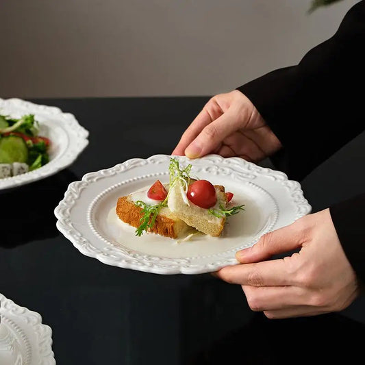 Ceramic Relief Dinner Dishes Household French New Underglazed Colour White Vintage Kitchen Tableware Exquisite Aesthetic Plate Good Vibrations