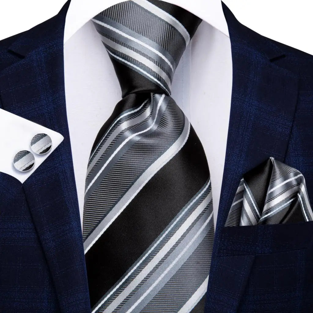 Black Red Striped Silk Wedding Tie For Men Handky Cufflink Gift Men Necktie Fashion Business Party Dropshiping Hi-Tie Designer Good Vibrations