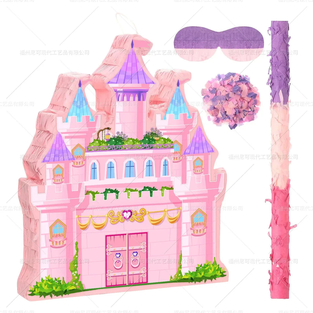 Princess Castle Hanging Pinata with Stick Blindfold Confetti Kids Birthday Party Decoration Game Candy Container Gift Fillers Good Vibrations