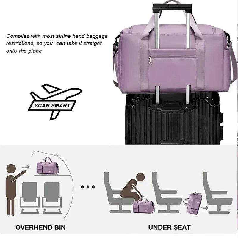 Travel Bag Large Capacity Weekender Carry On Duffle Bags with Shoe Compartment Sports Fitness Bags for Women Shoulder Bag Good Vibrations