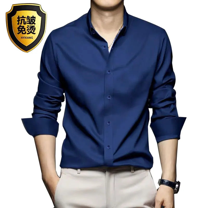 Men's long sleeved shirt formal spring and summer thin business leisure high-quality non-ironing breathable work clothes Good Vibrations