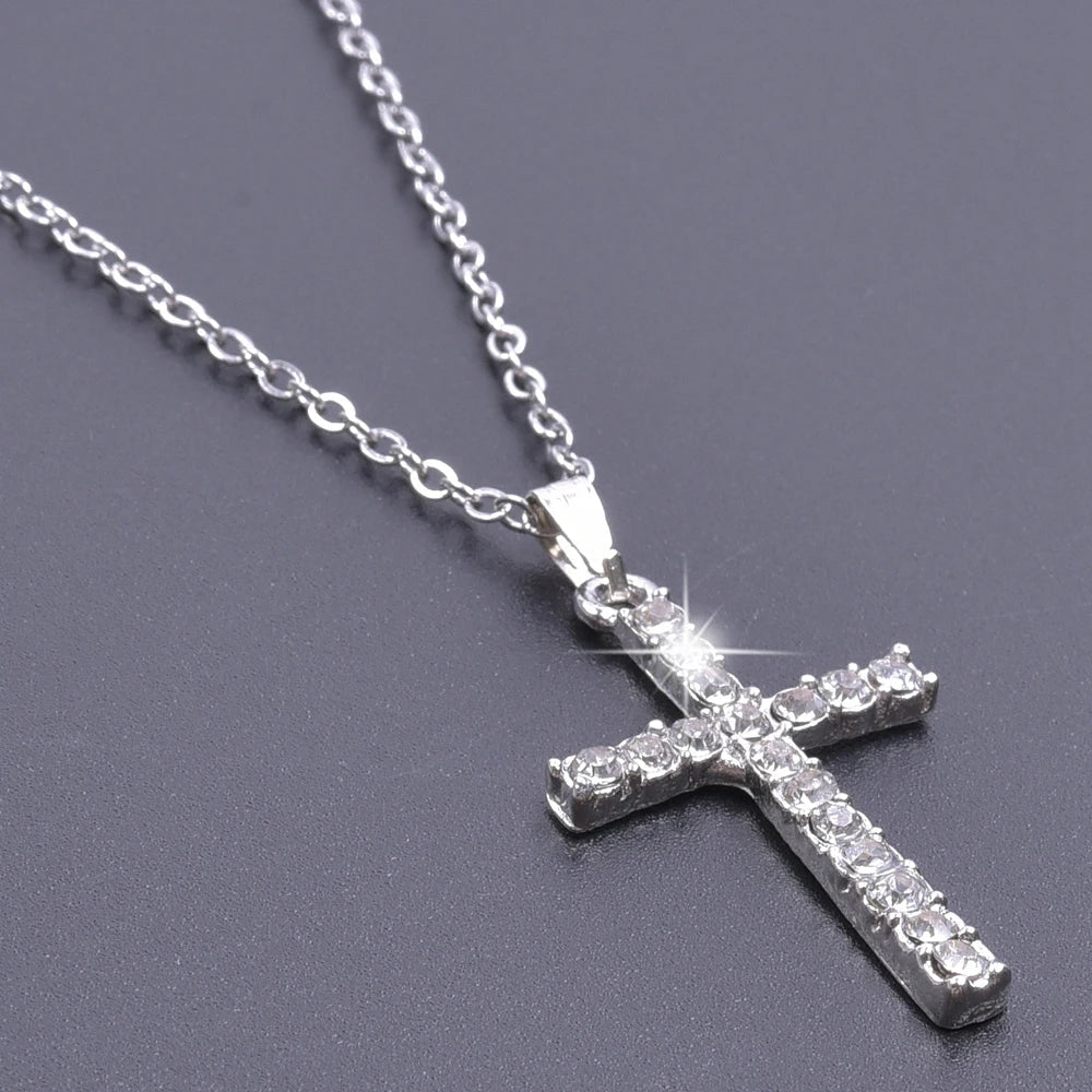 Cross Charm Necklace Crystal Pendant Necklaces For Women Men Accessories Rhinestone Christ Crosses Choker Gift Fashion Jewelry Good Vibrations