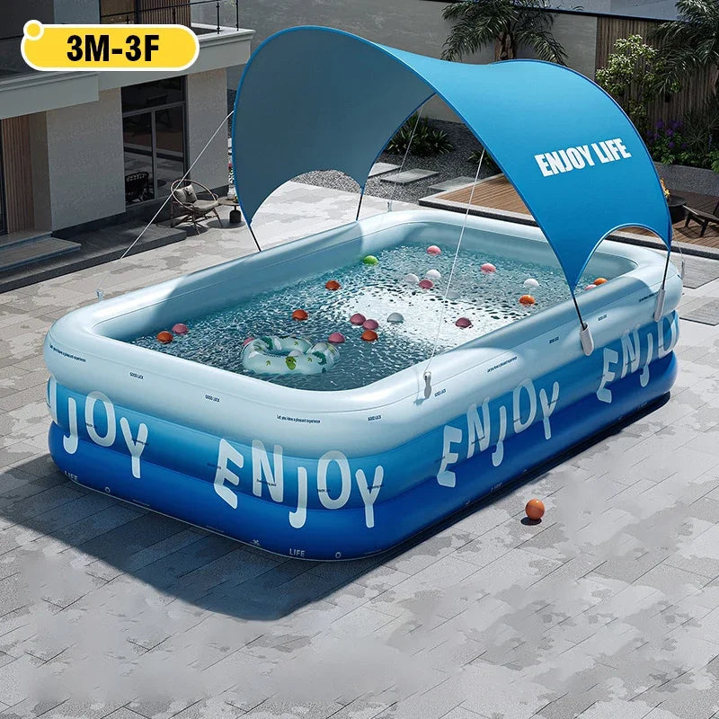 Inflatable Pool 3/2.6/2.1M Large Family Pools Swimming Pool with Canopy Children's Outdoor Removable Basen Toys for Kids Adult Good Vibrations