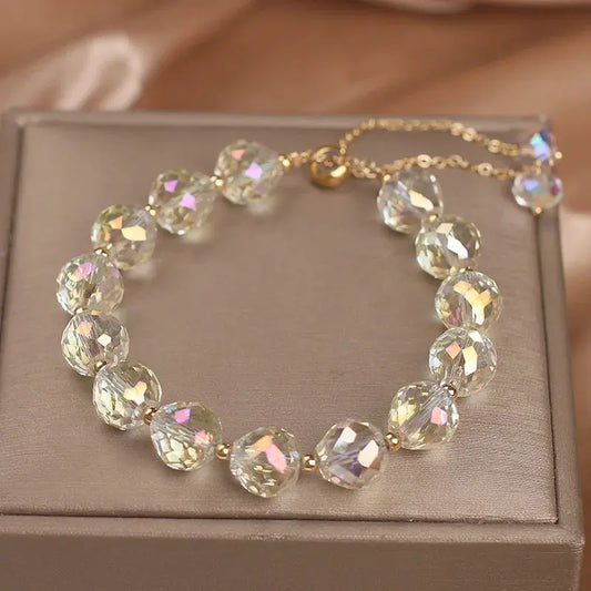 Crystal Woven Female Bracelet New Fashion Shiny Crystal Stone Beads Elasticity Rope Bracelets for Women Sweet Jewelry Good Vibrations