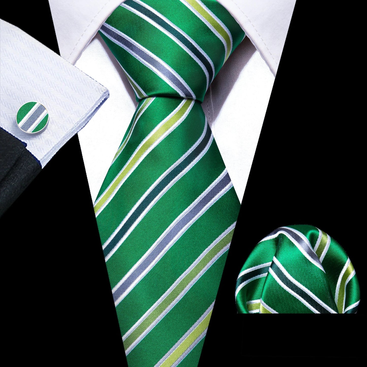 Mens Tie Ivory Red Green Blue Pink Geometric Solid Ties Hanky Cufflinks Set Necktie Formal Wedding Dinner Party Good Vibrations