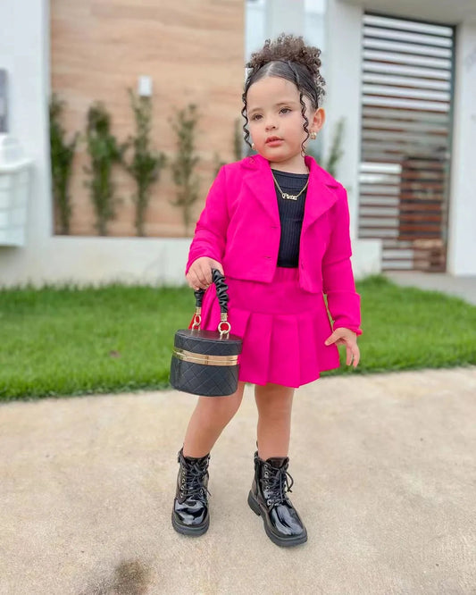 Toddler Girl Clothes 2pcs Set Girl's Coat Outfit Button Front Jacket & Skirt Set Toddler Kid's Clothing For Spring Autumn 2-8Y Good Vibrations