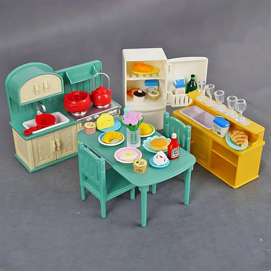1:12 Miniature Furniture Forest Family Kitchen Toy Dining Table Dollhouse Accessories Bathroom Pretend Play For Girl Gifts Toys Good Vibrations