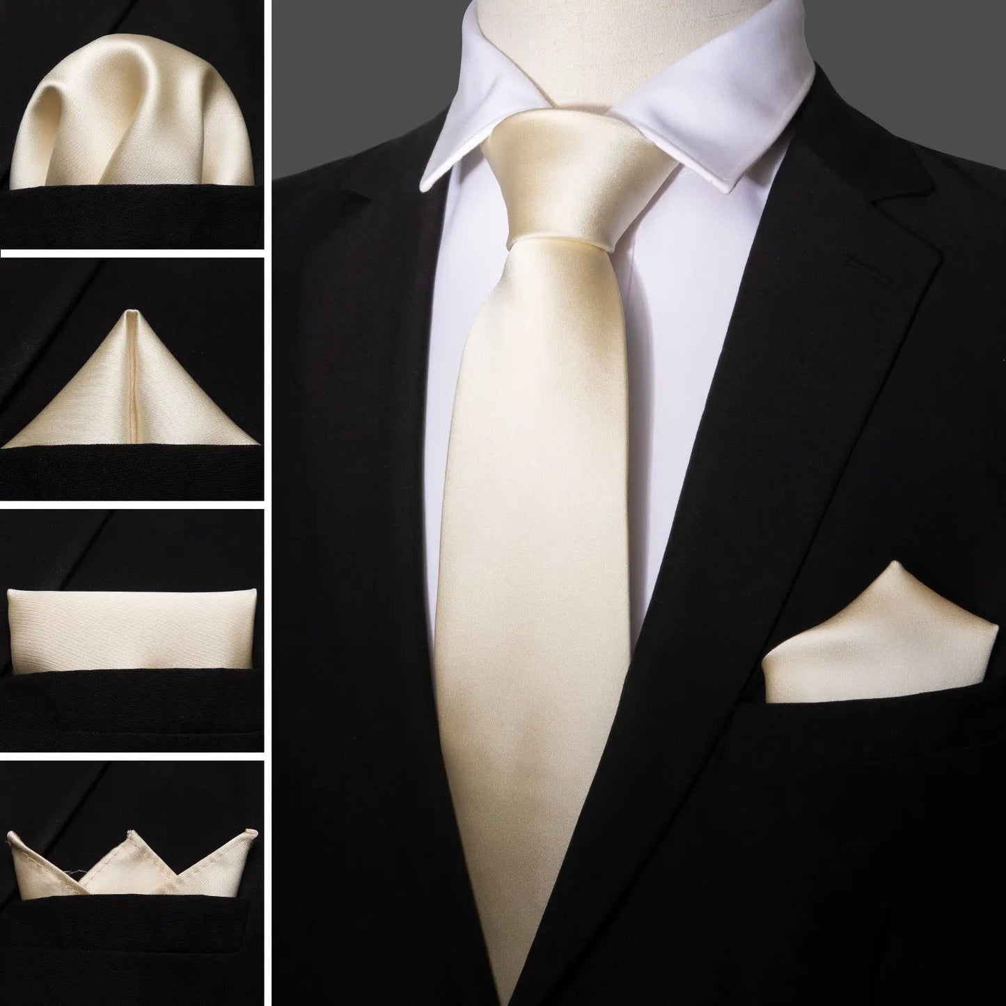 Mens Tie Ivory Red Green Blue Pink Geometric Solid Ties Hanky Cufflinks Set Necktie Formal Wedding Dinner Party Good Vibrations