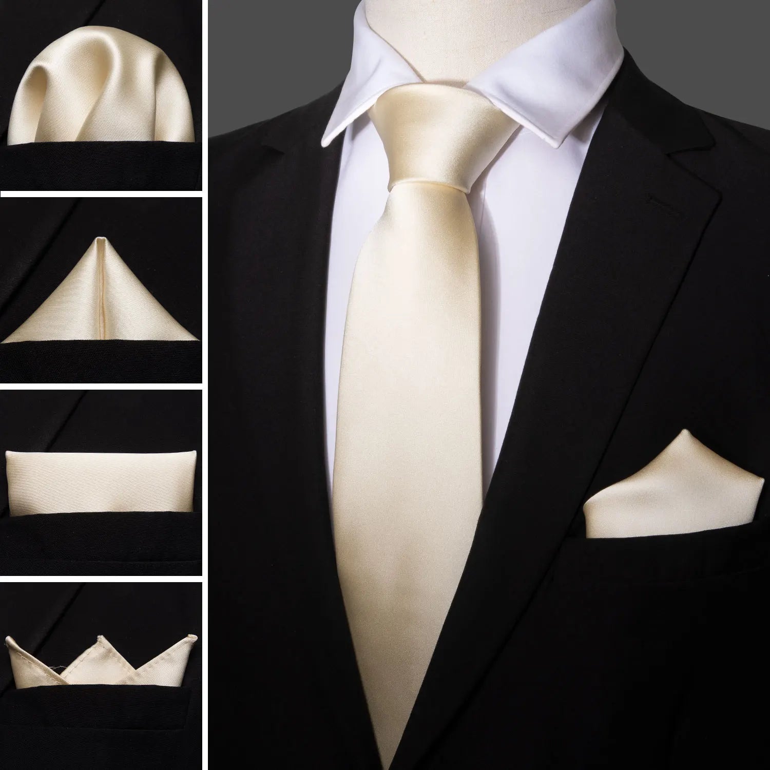 Mens Tie Ivory Red Green Blue Pink Geometric Solid Ties Hanky Cufflinks Set Necktie Formal Wedding Dinner Party Good Vibrations