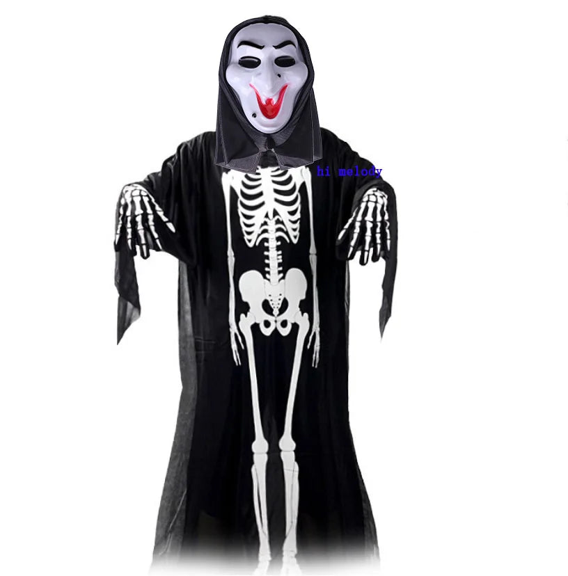 scary halloween costumes adults fantasia cosplay masque LED scream ghost horror mask children black skeleton costume suit Good Vibrations