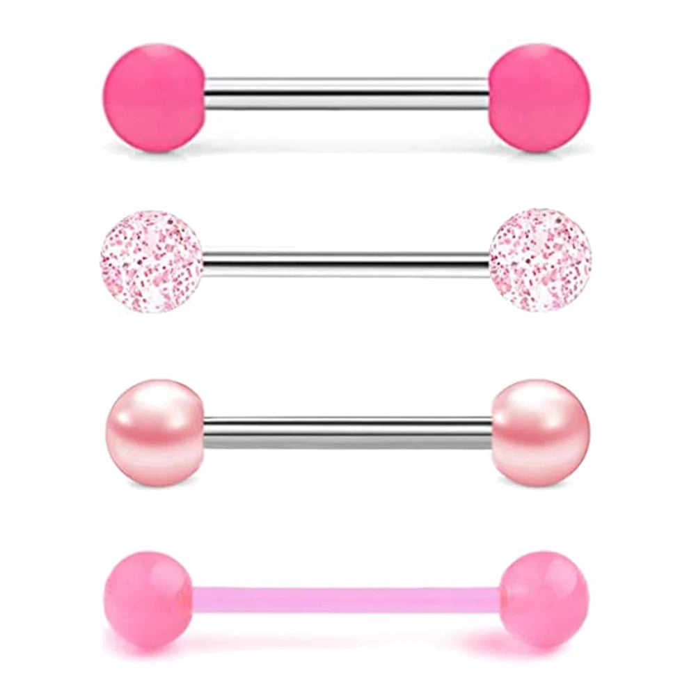 1PCS-4PCS Stainless Steel 14G Tongue Rings Barbell Pink Tongue Barbell Jewelry for Women Piercing Tongue Body Piercing Pink Good Vibrations Adult Super Store