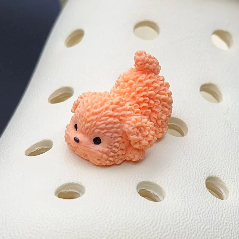 Cartoon Cute Curly Dog Animal Shoe Charms for Crocs Decorations Clogs Pins Slipper Accessories Garden Sandals Girl Kids Gift Good Vibrations