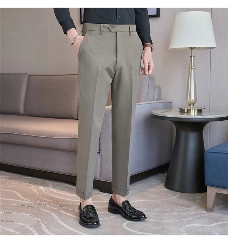 Men Suit Pants 2025 Elastic Slim Fit Formal Dress Pants Solid Casual White Trousers Pantalon Homme Wedding Party Men Clothing Good Vibrations