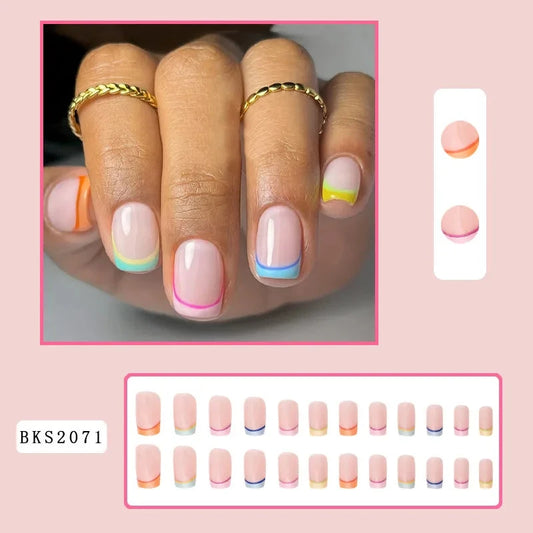 Pink French Style Fake Nails Pink Gradient Press on Nails Sweet Girls Charms Manicure Square Head Ballerina False Nails Patches Good Vibrations