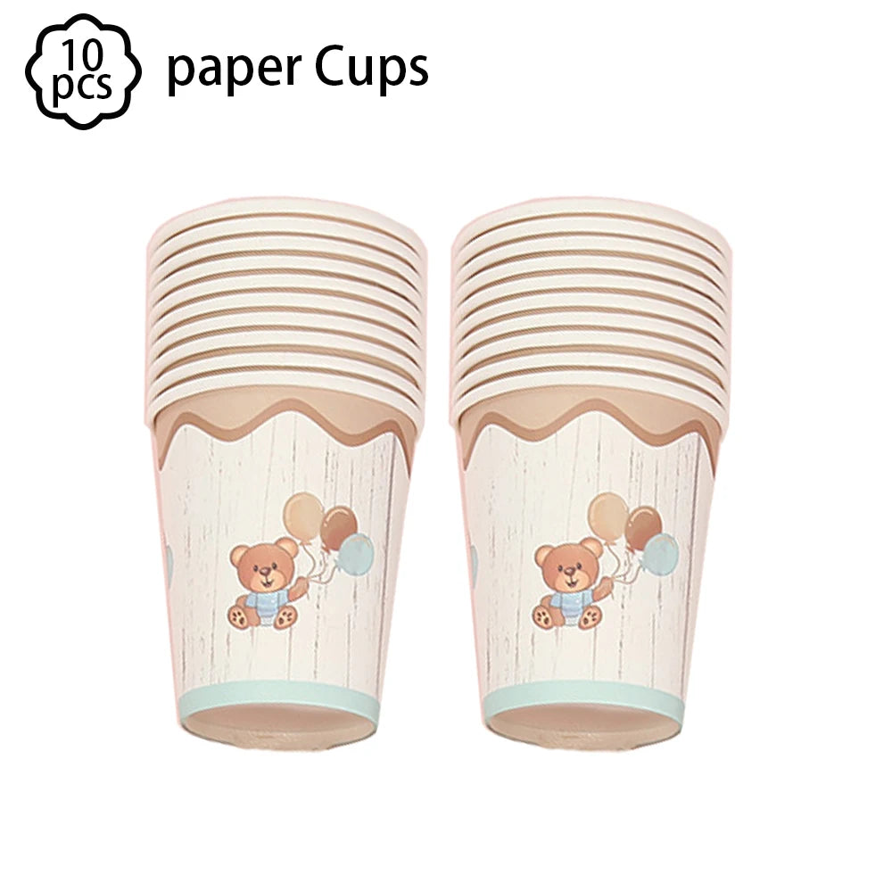 Baby shower Teddy Bear Birthday Party Plates Cup Tableware Kids 1st Birthday Party Decor Teddy Bear Balloon Birthday Party decor