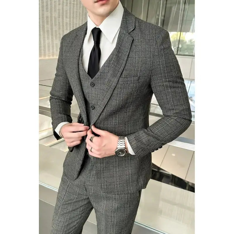 Quality Three-piece Suit Vest Trousers Set for Men Korean Fashion Slim Fit Business Casual Wedding Handsome Style Good Vibrations