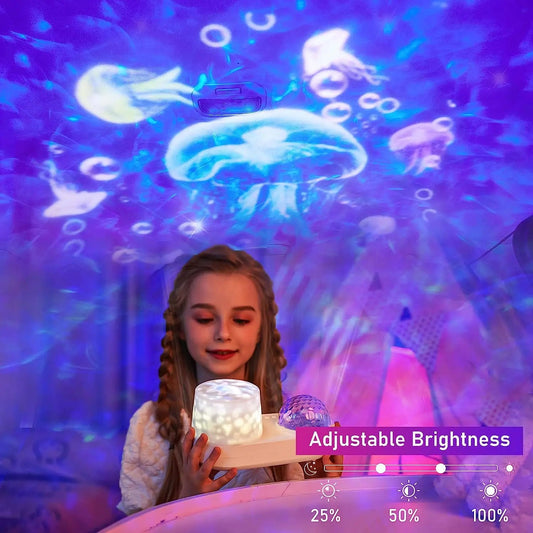 Ocean Wave Projector Night Light Star Galaxy Projector Atmosphere Light With 6PCS Films For Kids Christmas Gift Decor Good Vibrations