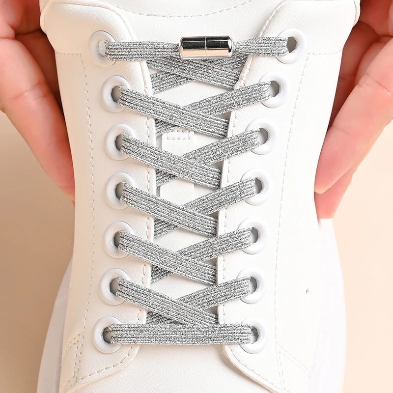 1Pair No Tie Shoe Laces Colorful Buckle Shoelaces Pearl Light Colorful Fashion Without Ties Elastic Laces Sneaker Kids Adult Good Vibrations