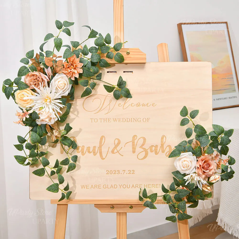 2pcs Wedding Arch Flowers Artificial Flowers Floral Garland for Bridal Shower Ceremony Welcome Sign Backdrop Stand Decorations Good Vibrations