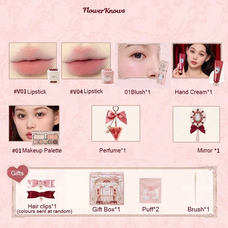 Flower Knows Strawberry Cupid Box Collection Make Up Sets Cosmetics Full Set Palette Pressed Powder Blush Lipstick Mystery Box Good Vibrations