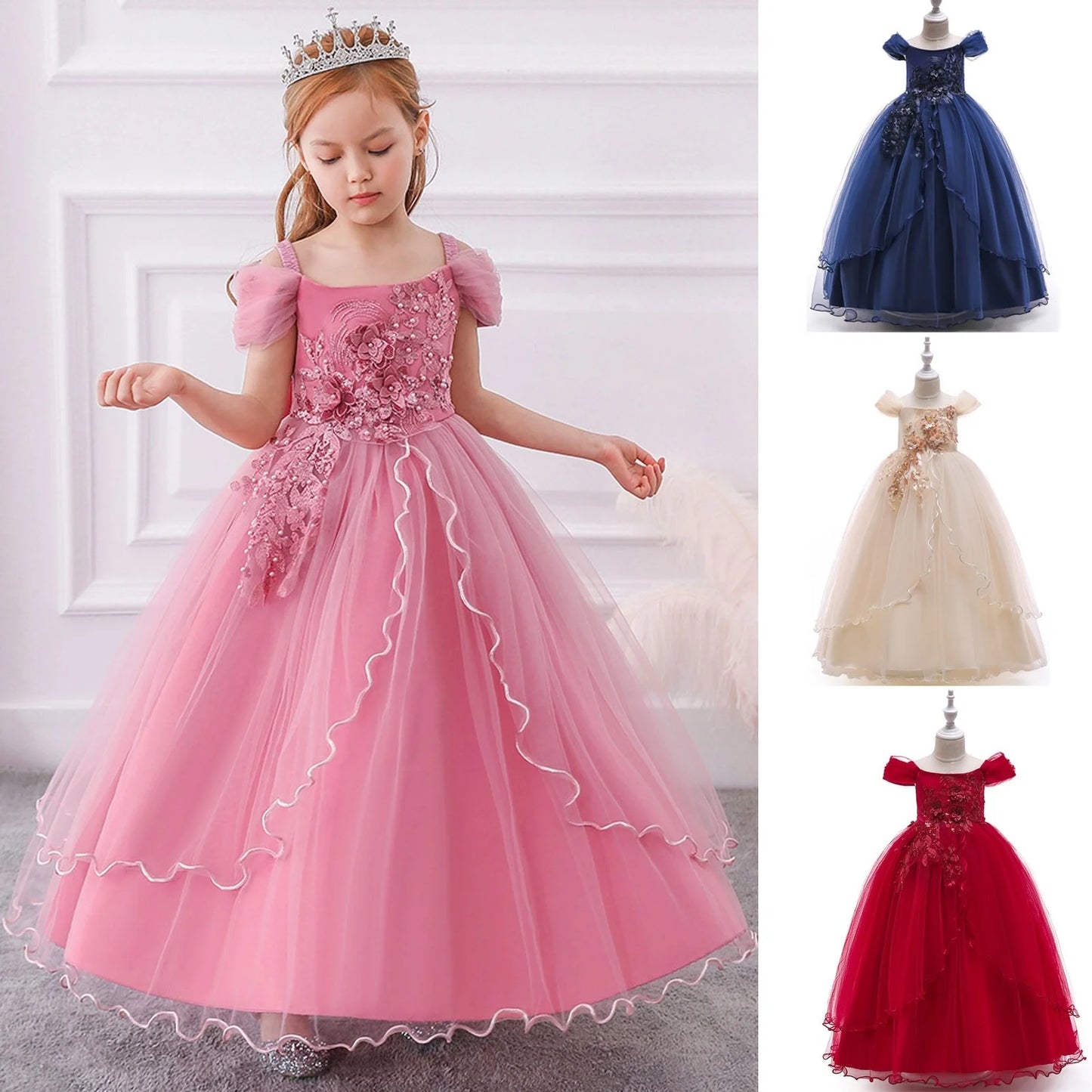 Kids Bridesmaid Dress For Girls Long Lace Wedding Prom Gown Flower Girl Party Dresses Children Formal Evening Clothes