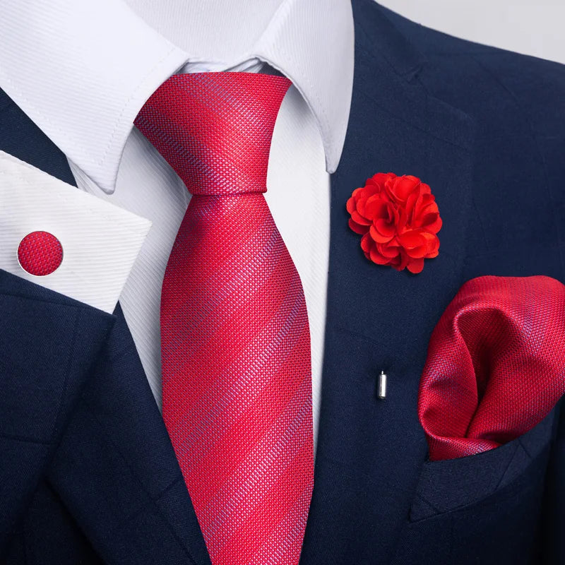 Luxury Mens Ties Floral Black Gold Ties Paisley NeckTie Pocket Square Cufflinks Brooch Set Men's Wedding Party Tie Good Vibrations