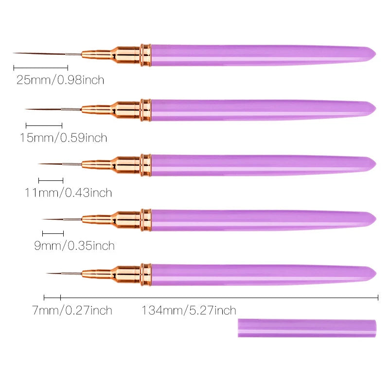5pcs Nail Art Liner Brush Set UV Gel Nail Brushes Kits French Stripe Line Painting Drawing Flower Pen Professional Manicure Tool Good Vibrations