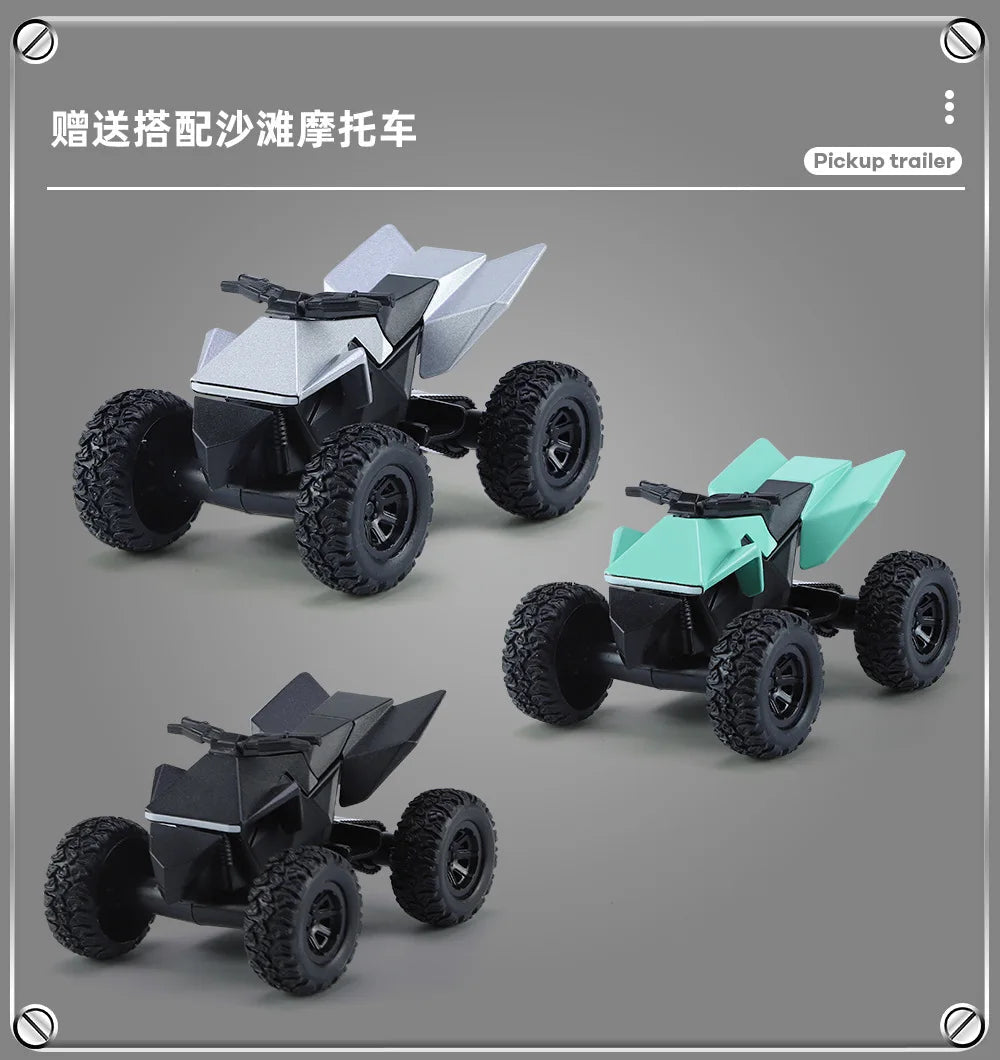 1:32 Toy Trucks for Boys Cybertruck Model Silver Pickup Truck Diecast Metal Toy Cars with Sound and Light for Kids Good Vibrations
