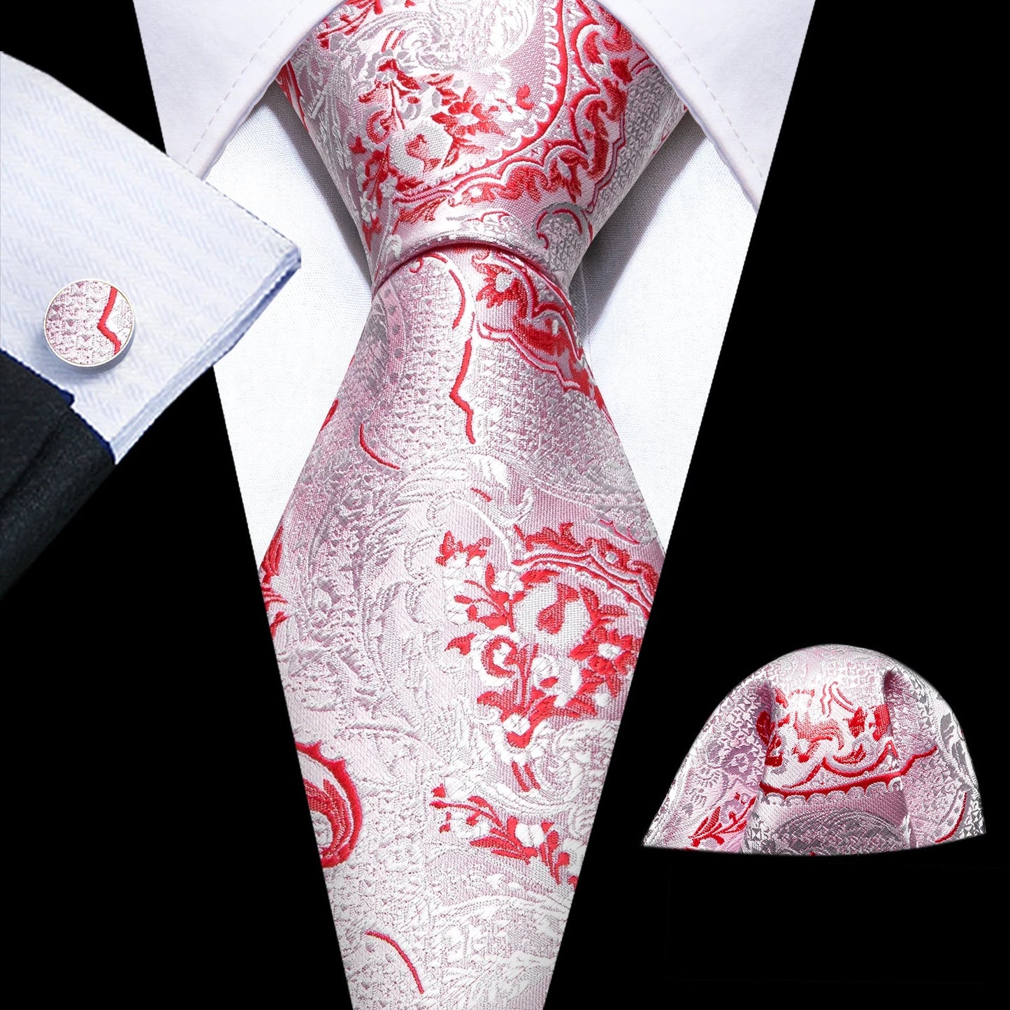 Mens Tie Ivory Red Green Blue Pink Geometric Solid Ties Hanky Cufflinks Set Necktie Formal Wedding Dinner Party Good Vibrations