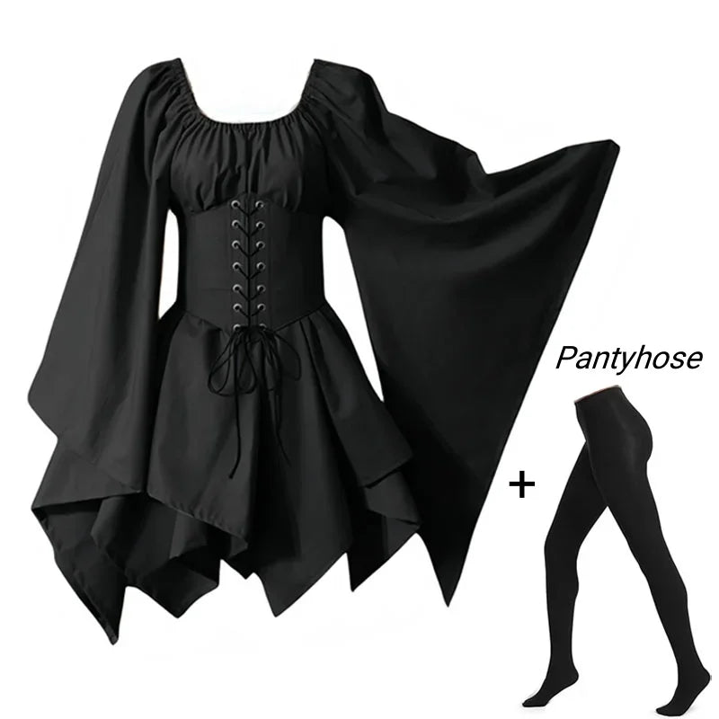 Medieval Costume Women Renaissance Medieval Dress Fairy Elf Traditional Irish Viking Costume Elf Ear for Halloween Party Good Vibrations
