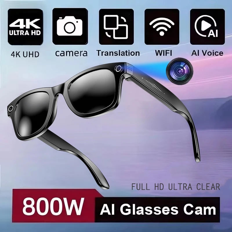 2025New Man 800W AI Smart Glasses Camera AI Translation Voice Bluetooth Call WiFi 4K HD Waterproof Anti Blue Light Women Glasses Good Vibrations
